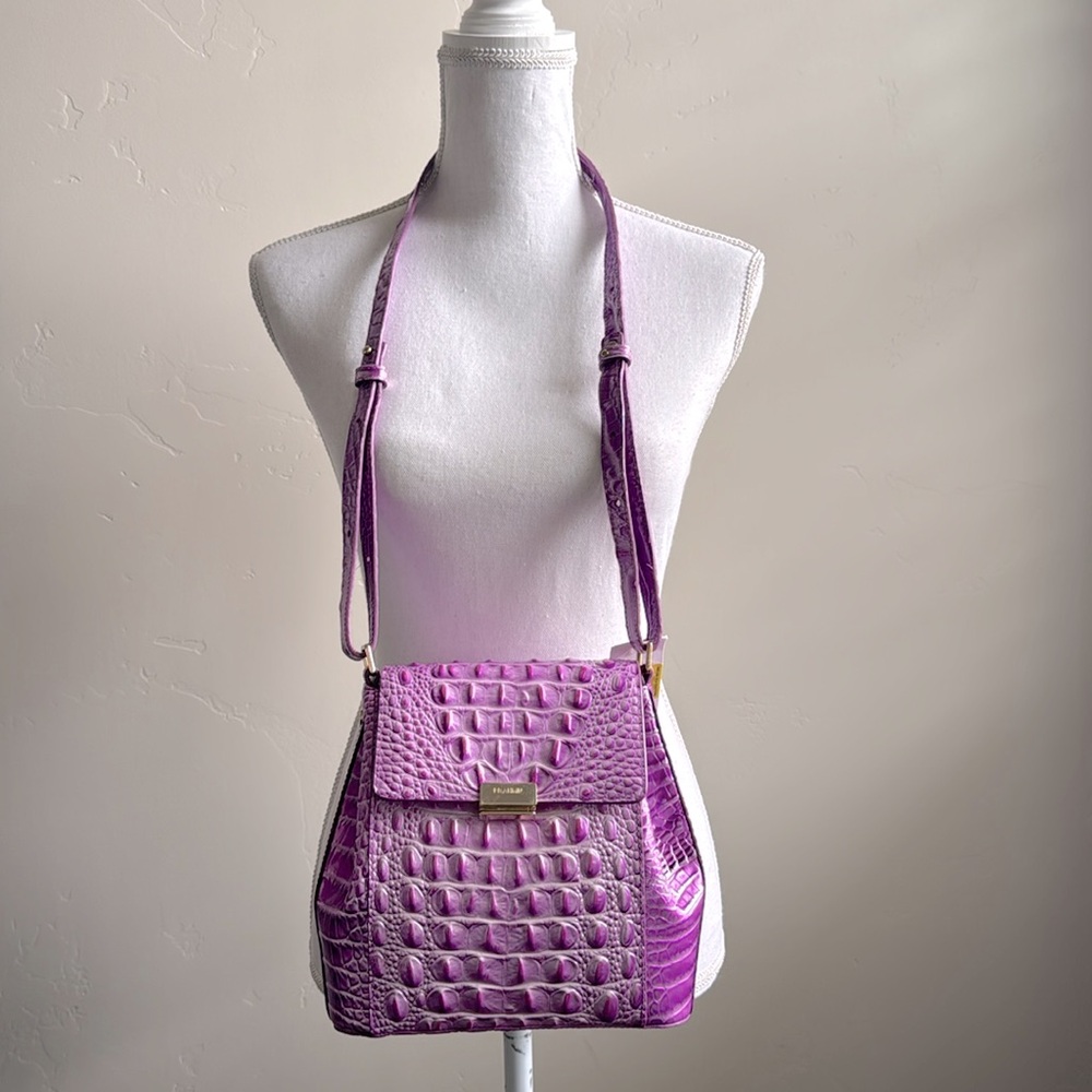 Brahmin Margo Crossbody Shoulder Bag Lilac Essence Melbourne Croc Embossed - Picture 3 of 17